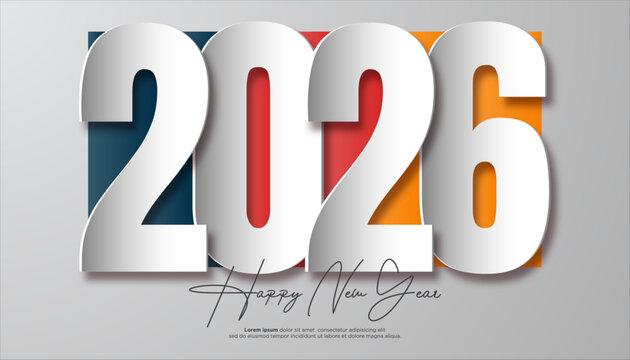 Happy new year 2026 design. With colorful truncated number illustrations. Premium vector design 2026