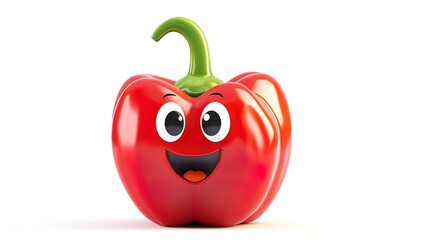 Happy red bell pepper with cartoon face isolated on white background.