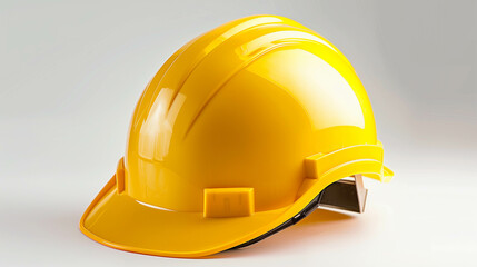 Fototapeta premium Close-up of a yellow construction helmet on a clean neutral surface