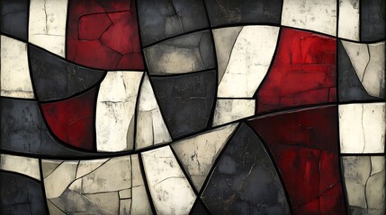 Fototapeta premium Abstract Red White Black Mosaic Art Soft Light. AI Generated