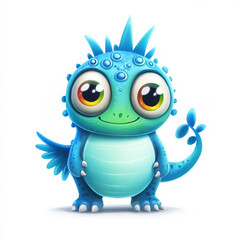 Fototapeta premium Cute blue cartoon dragon character with big eyes and playful expression