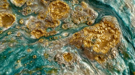 Fototapeta premium Abstract Aerial View of Colorful Fluid Art with Golden Accents