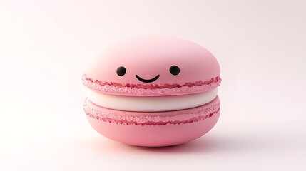 Fototapeta premium Pink smiling macaron pastry on white background.