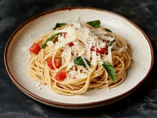 Homemade Spaghetti with Cherry Tomatoes, Parmesan, and Fresh Basil