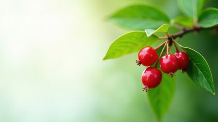 Obraz premium Vibrant Red Berries Hanging from Lush Green Foliage, a Close-Up View of Nature's Bounty