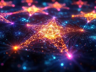 Fototapeta premium 1 Law of Divine Oneness - Create a cosmic web of interconnected glowing threads glowing in vibrant hues