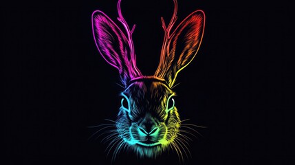 Rainbow Hare Portrait, Dark Background, Art, Design