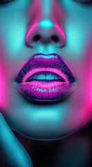 Vibrant Neon Makeup Displaying Glamorous Lips in Futuristic Style