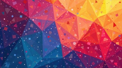 Abstract Colorful Geometric Pattern with Scattered Shapes and Sparkling Dots