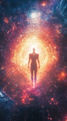 Capture the transformation of a human figure evolving into pure energy