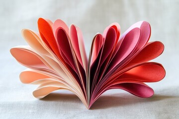 Folded paper crafted into the shape of a heart, plain background. Valentines day image, or symbol of love