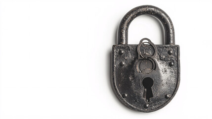 old black padlock isolated on a white background with a keyhole and a broken key