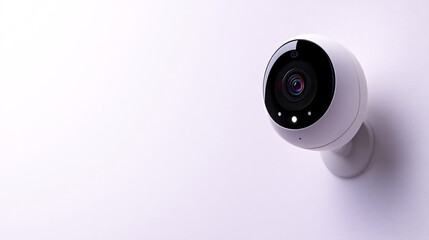 white security camera on a light purple wall