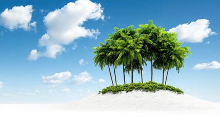 Fototapeta premium Idyllic Tropical Island Paradise Lush Palm Trees on a Pristine White Sand Beach Under a Vivid Blue