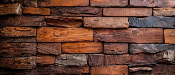 Obraz premium Rustic Wood Wall Texture Brown Aged Grunge Wooden Blocks Background