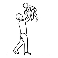 Fototapeta premium Line drawing of father holding baby on white background