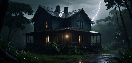 Haunted house on the hill, Mysterious House Amidst Thunderstorm