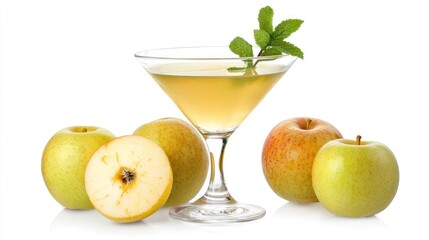Fototapeta premium Green Apples and Refreshing Apple Juice in a Martini Glass