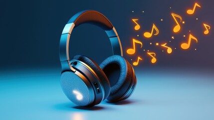 Fototapeta premium A minimalist design of headphones with glowing music notes streaming out, symbolizing sound and creativity