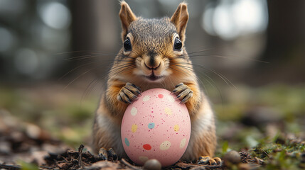 squirrel playing with easter eggs