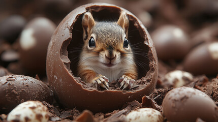 squirrel playing with easter eggs