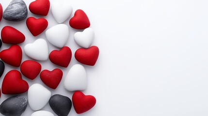 Red White Black Heart Decorations on White Background