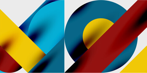 Obraz premium Detailed composition of circles, semicircles, and triangles with glossy effects and smooth gradients. A sleek and modern vector design for creative and tech-inspired projects