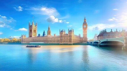 Naklejka premium The iconic Big Ben and the Houses of Parliament on a sunny day in London