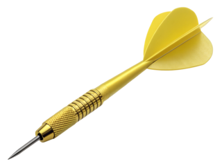 Yellow dart isolated on white background. PNG transparent.
