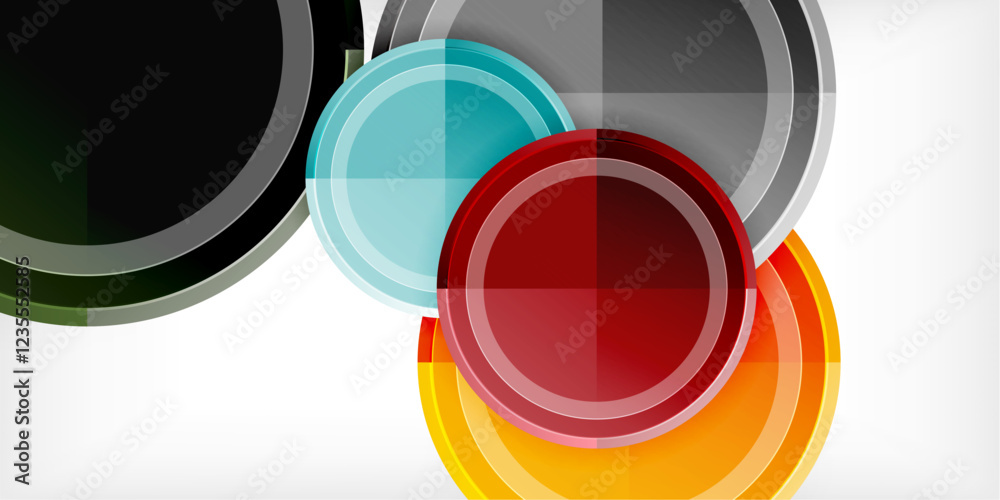 Poster abstract background - multicolored circles, trendy minimal geometric design, vector illustration