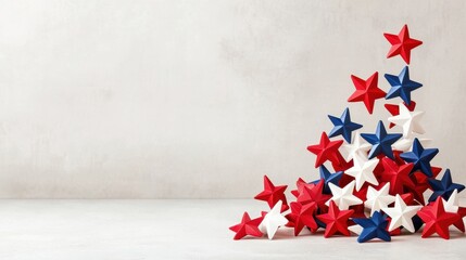 A decorative arrangement of red, white, and blue stars on a neutral background, evoking a festive, patriotic theme.