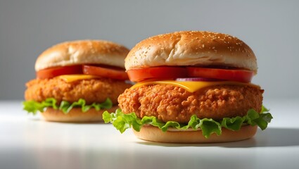 The crispy chicken burger on white background
