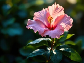 Vibrant Pink Hibiscus Flower in Soft Sunlight