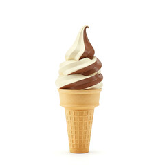 realistic soft serve ice cream cone with creamy vanilla and chocolate isolated on white background