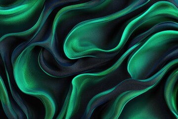 Obraz premium Abstract flowing fabric texture in shades of green and black, creating a dynamic visual effect