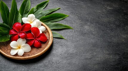 Serene Plumeria Blooms on Dark Background