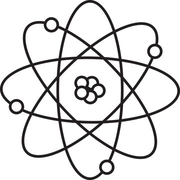 recommend clip art: Atom structure icon. Concept of science, quantum physics, atomic structure. Black outlined atom with orbiting electron around nucleus, isolated on transparent background. Nuclear physics symbol.