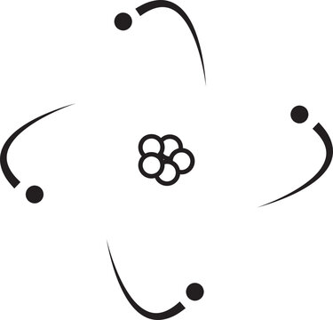 recommend clip art: Atom structure icon. Concept of science, quantum physics, atomic structure. Black outlined atom with orbiting electron around nucleus, isolated on transparent background. Nuclear physics symbol.