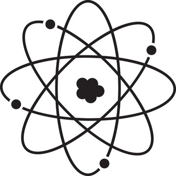 recommend clip art: Atom structure icon. Concept of science, quantum physics, atomic structure. Black outlined atom with orbiting electron around nucleus, isolated on transparent background. Nuclear physics symbol.