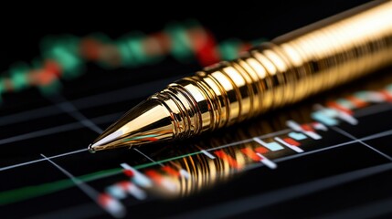 Golden Pen on Stock Market Chart Investment, Finance, and Success Concept