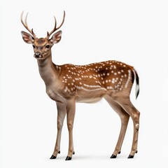 Obraz premium Young Fawn with Spots Standing Gracefully on White Background