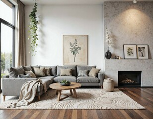 Cozy Living Room with Modern Decor and Fireplace