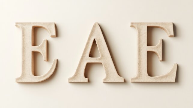 Elegant Sand-Colored Wooden Letters EAE on Beige Background