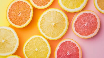 Bright Citrus Slices in Tropical Gradient Background