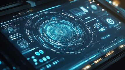 Obraz premium Holographic interface displaying genetic modification process top view technology tone Colored pastel.