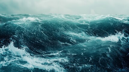 Fototapeta premium Stormy Ocean Waves with Dark Blue and Green Gradient Blend