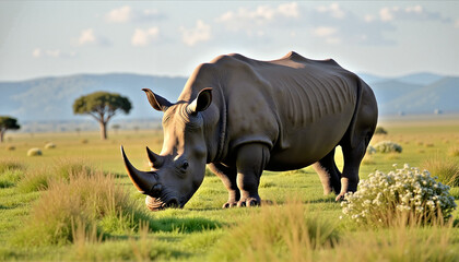 Obraz premium Black Rhino in African Savannah