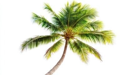 Tropical palm tree, swaying gently, white background, vacation postcard