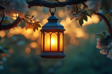 Rustic Lantern Illuminating Serenity in the Dark Night, Hopeful Glow Creates a Warm Atmosphere for Comfort and Reflection