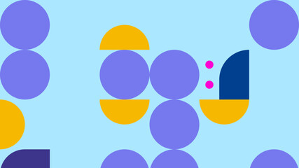 Modern Geometric Seamless Pattern with Abstract Shapes in Blue, Yellow, and Purple on White Background